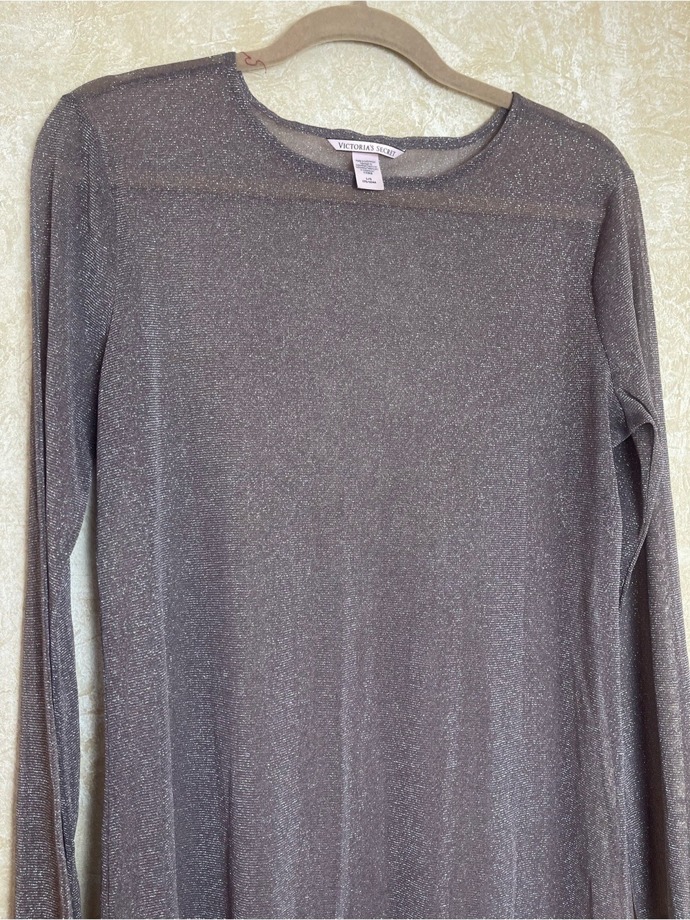 Victoria's Secret Y2K Metallic Shimmer Sheer Mesh Long Sleeve Top Silver L - Picture 4 of 9